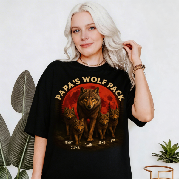 Papas Wolf Pack Family T Shirt Personalized Gift for Dad and Kids.png